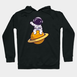 Cute Astronaut Sitting On Planet Waving Hoodie